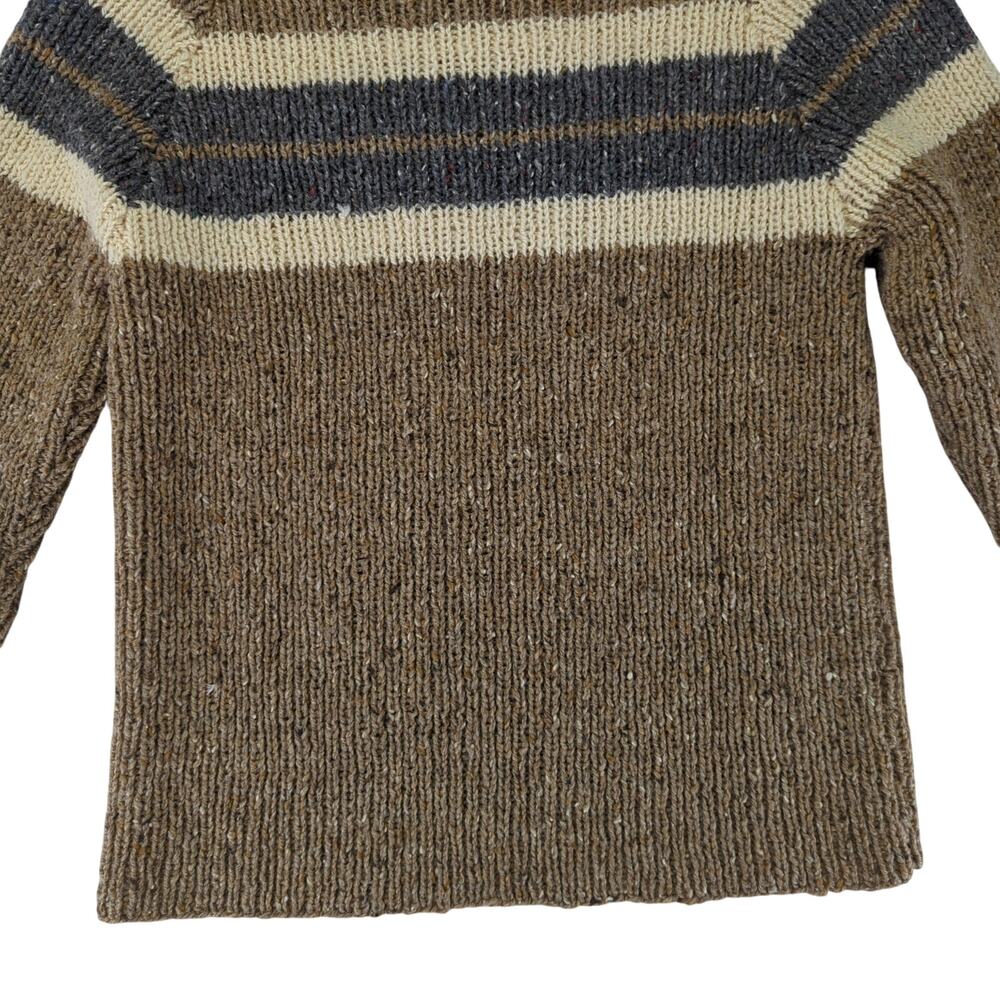 100% Wool Crewneck Sweater Knit Men's Size Large Brown Gray Stripe Grandpa - Picture 6 of 6